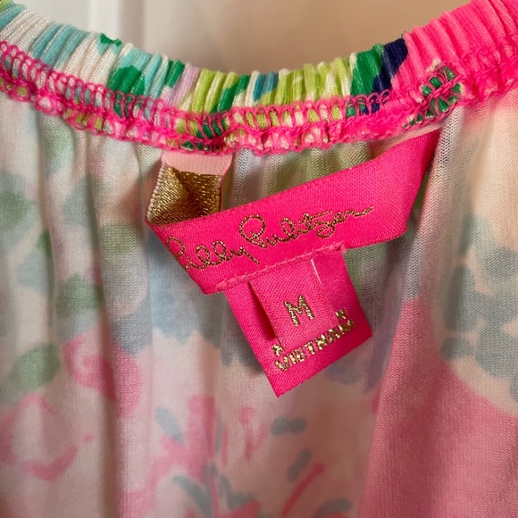 Lilly Pulitzer Romper Size Medium Green Blue Pink and White Floral Pattern - Picture 3 of 11